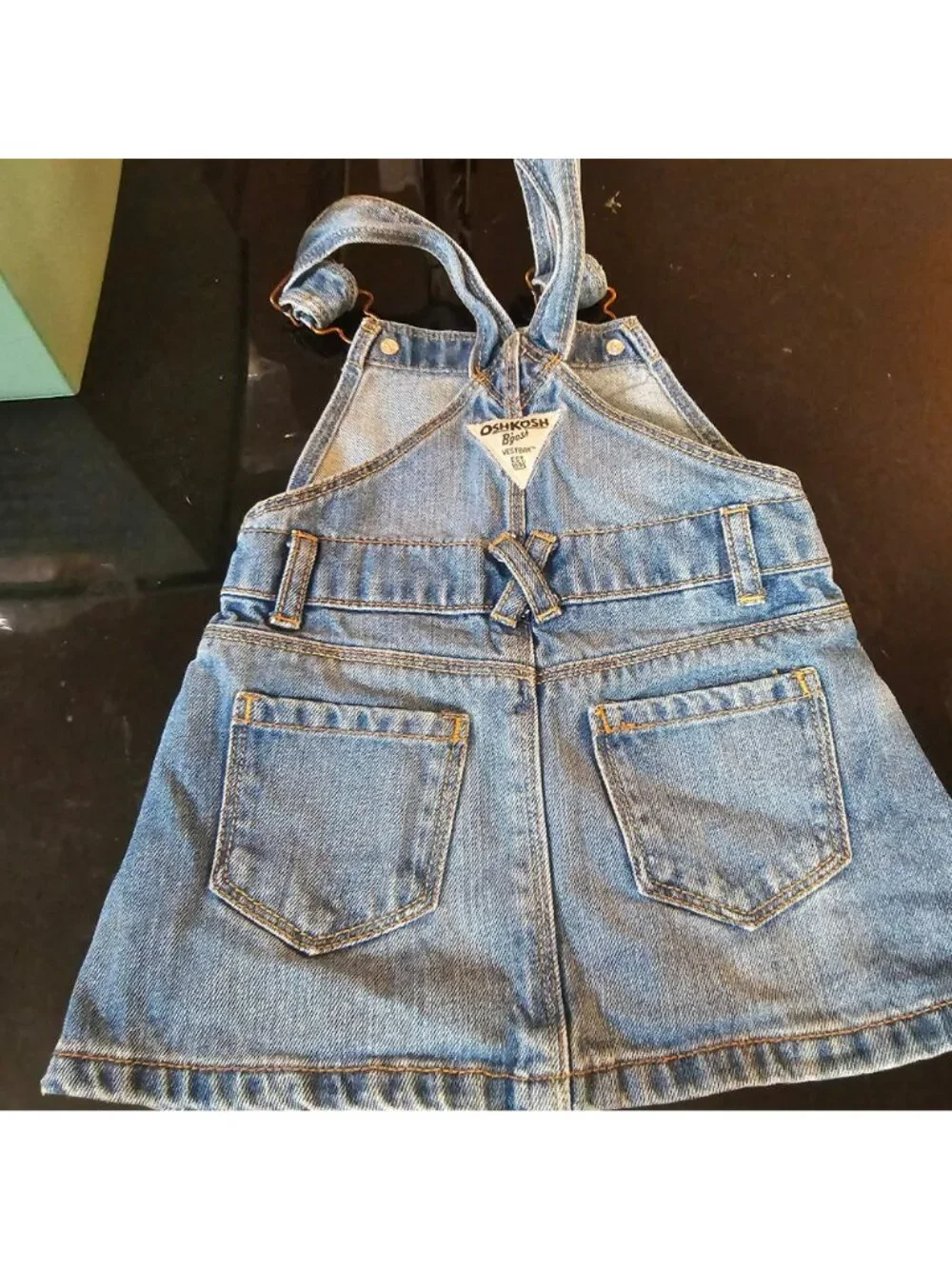 OshKosh Bgosh Denim Overall Dress Toddler 24M Vintage Style Heart Design